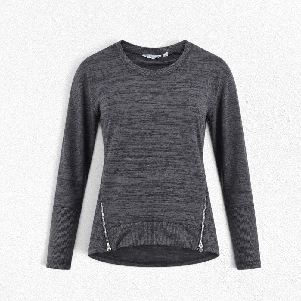 Athleta Blissful Sharkbite Top Gray Brown Long Sleeve Side Zip Vent Top Size XS